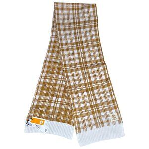 Timberland Plaid Knit Scarf Tan Beige White Acrylic Warm Winter Unisex Fashion